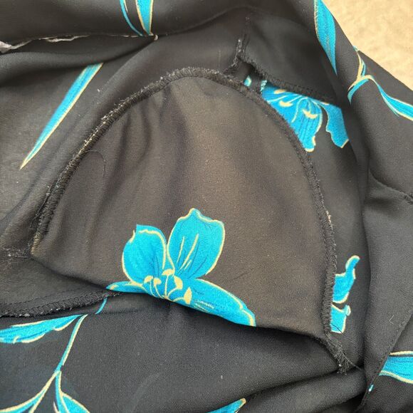 Womens Sheer Floral Print Button Up Top Size 1X Blue Vintage Shoulder Pads - Picture 4 of 8